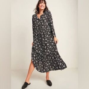 Old Navy Floral-Print Maxi Tiered-Hem Swing Dress | Black Ditsy Floral | XXL
